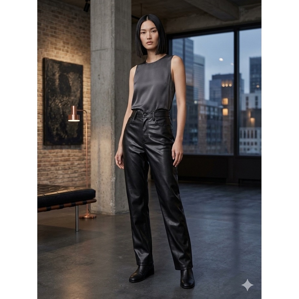 Abercrombie & Fitch 90s Straight Ultra High Rise Vegan Leather Pants Black 27 4S